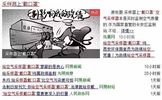 受霧霾天氣影響，不少環保官員給空氣采樣器帶上“口罩”